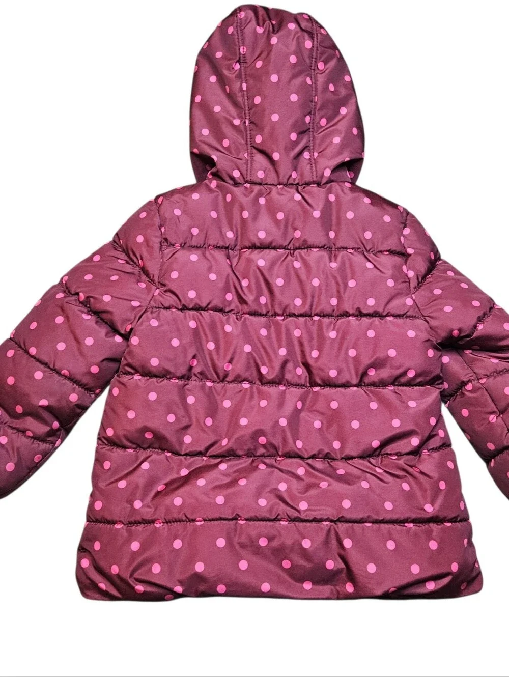 Old Navy Girls 4T Burgundy Pink Polka Dot Hooded Puffer Jacket